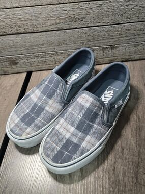 Vans Women's Asher Platform Plaid Mix Dark Grey Skate Shoes